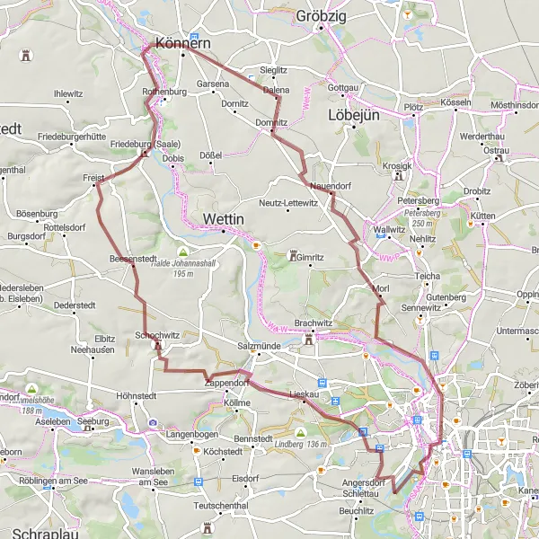 Map miniature of "Picturesque Gravel Adventure" cycling inspiration in Sachsen-Anhalt, Germany. Generated by Tarmacs.app cycling route planner