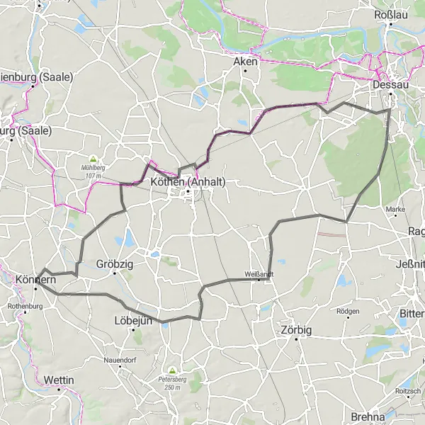 Map miniature of "Bernburg to Golbitz" cycling inspiration in Sachsen-Anhalt, Germany. Generated by Tarmacs.app cycling route planner