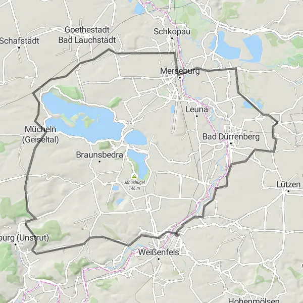 Karten-Miniaturansicht der Radinspiration "Dehlitz (Saale) und Merseburg Tour" in Sachsen-Anhalt, Germany. Erstellt vom Tarmacs.app-Routenplaner für Radtouren