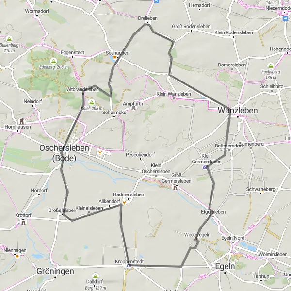 Map miniature of "The Scenic Road Tour through Kleinalsleben and Etgersleben" cycling inspiration in Sachsen-Anhalt, Germany. Generated by Tarmacs.app cycling route planner