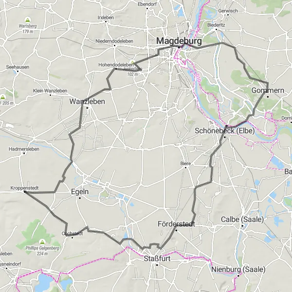 Map miniature of "The Epic Adventure through Westeregeln and Rodelberg" cycling inspiration in Sachsen-Anhalt, Germany. Generated by Tarmacs.app cycling route planner