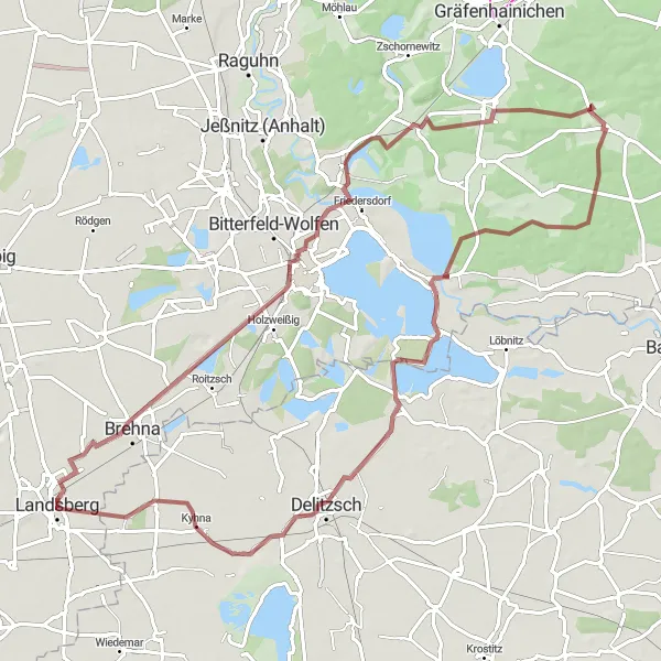 Map miniature of "Gravel Adventure" cycling inspiration in Sachsen-Anhalt, Germany. Generated by Tarmacs.app cycling route planner