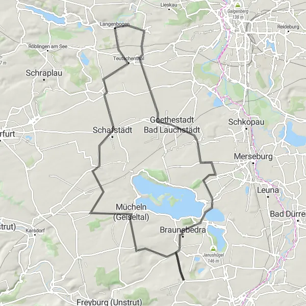 Map miniature of "The Cultural Explorer" cycling inspiration in Sachsen-Anhalt, Germany. Generated by Tarmacs.app cycling route planner