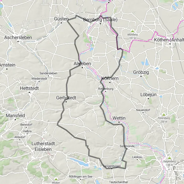 Karten-Miniaturansicht der Radinspiration "Rund um Bernburg" in Sachsen-Anhalt, Germany. Erstellt vom Tarmacs.app-Routenplaner für Radtouren