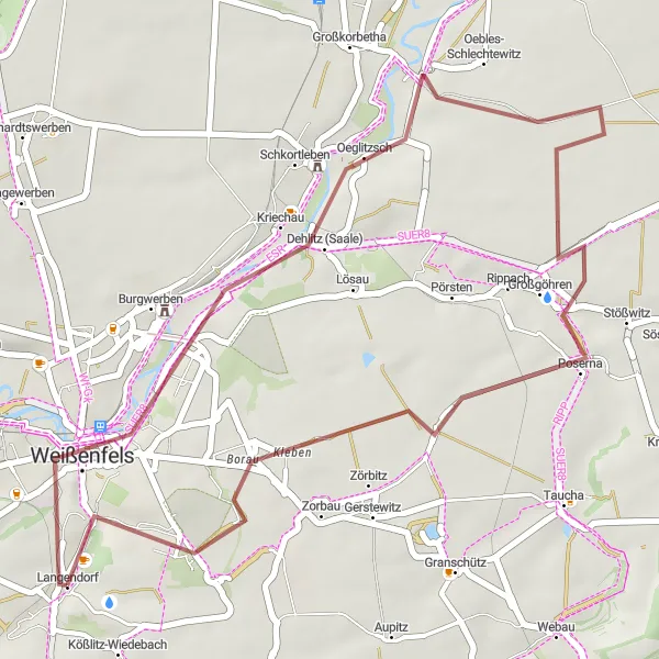 Karten-Miniaturansicht der Radinspiration "Naturerlebnis und Saaleradweg" in Sachsen-Anhalt, Germany. Erstellt vom Tarmacs.app-Routenplaner für Radtouren