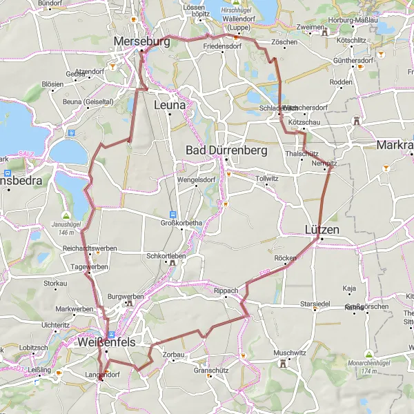 Map miniature of "Langendorf Loop" cycling inspiration in Sachsen-Anhalt, Germany. Generated by Tarmacs.app cycling route planner