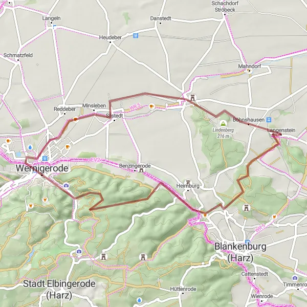 Map miniature of "Langenstein Gravel Adventure" cycling inspiration in Sachsen-Anhalt, Germany. Generated by Tarmacs.app cycling route planner