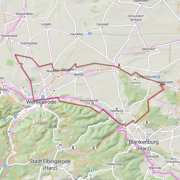 Karten-Miniaturansicht der Radinspiration "Abenteuerliche Tour ab Langenstein" in Sachsen-Anhalt, Germany. Erstellt vom Tarmacs.app-Routenplaner für Radtouren