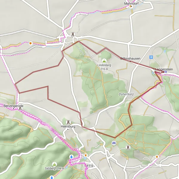 Map miniature of "Langenstein Scenic Gravel Ride" cycling inspiration in Sachsen-Anhalt, Germany. Generated by Tarmacs.app cycling route planner