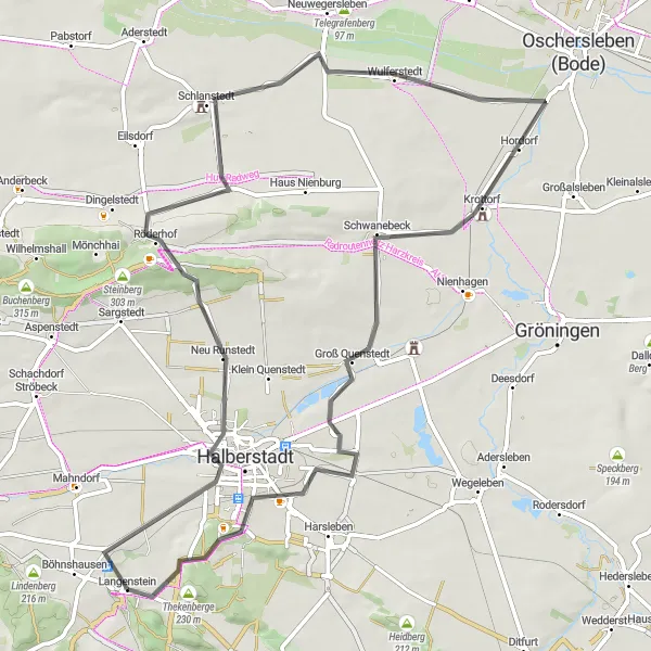 Karten-Miniaturansicht der Radinspiration "Radtour durch Langenstein und Schwanebeck" in Sachsen-Anhalt, Germany. Erstellt vom Tarmacs.app-Routenplaner für Radtouren