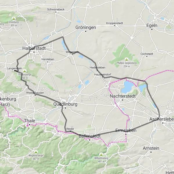 Map miniature of "Langenstein Road Loop" cycling inspiration in Sachsen-Anhalt, Germany. Generated by Tarmacs.app cycling route planner