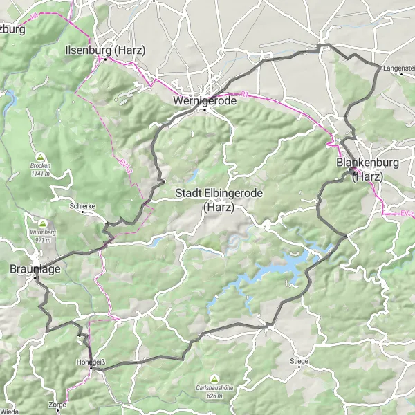 Karten-Miniaturansicht der Radinspiration "Harzüberquerung von Derenburg nach Wernigerode" in Sachsen-Anhalt, Germany. Erstellt vom Tarmacs.app-Routenplaner für Radtouren
