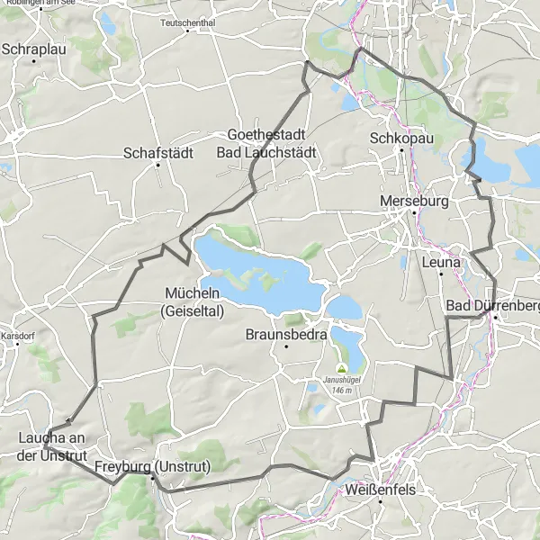 Karten-Miniaturansicht der Radinspiration "Radtour durch die Weinberge" in Sachsen-Anhalt, Germany. Erstellt vom Tarmacs.app-Routenplaner für Radtouren