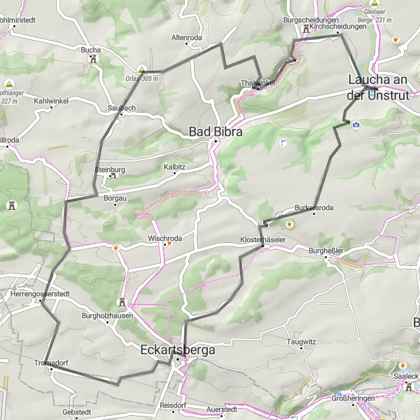 Karten-Miniaturansicht der Radinspiration "Kultur und Natur entlang der Unstrut" in Sachsen-Anhalt, Germany. Erstellt vom Tarmacs.app-Routenplaner für Radtouren