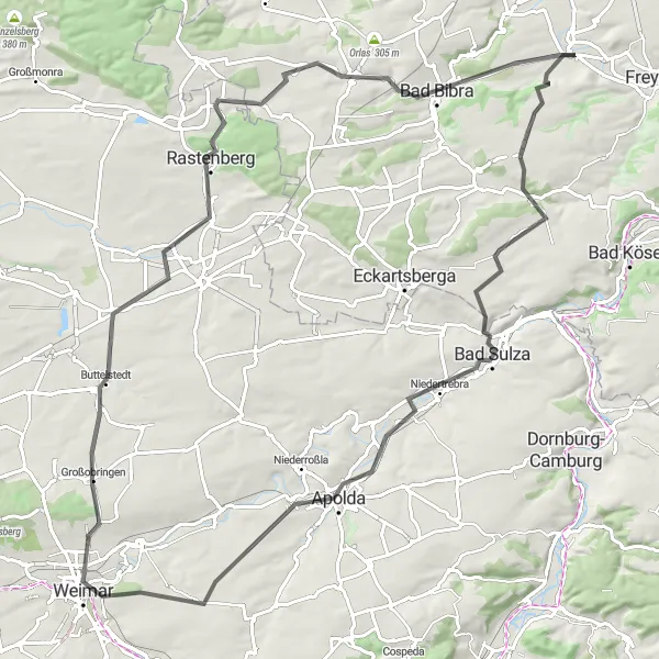 Karten-Miniaturansicht der Radinspiration "Rundfahrt von Laucha" in Sachsen-Anhalt, Germany. Erstellt vom Tarmacs.app-Routenplaner für Radtouren