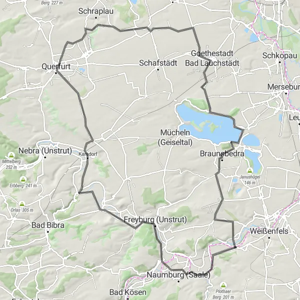 Map miniature of "Saale Unstrut Scenic Ride" cycling inspiration in Sachsen-Anhalt, Germany. Generated by Tarmacs.app cycling route planner