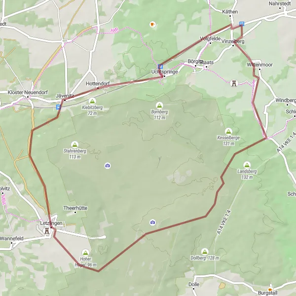 Karten-Miniaturansicht der Radinspiration "Die Kiebitzberg-Tour von Letzlingen" in Sachsen-Anhalt, Germany. Erstellt vom Tarmacs.app-Routenplaner für Radtouren