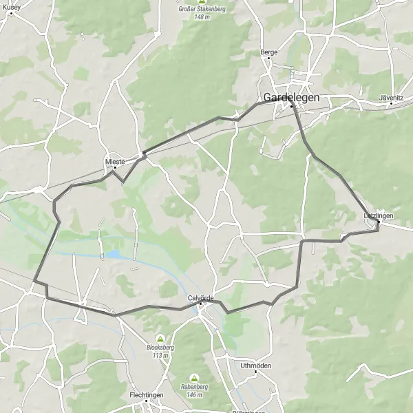 Karten-Miniaturansicht der Radinspiration "Die Galgenberg-Route von Letzlingen" in Sachsen-Anhalt, Germany. Erstellt vom Tarmacs.app-Routenplaner für Radtouren