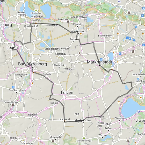 Karten-Miniaturansicht der Radinspiration "Leuna bis Bad Dürrenberg" in Sachsen-Anhalt, Germany. Erstellt vom Tarmacs.app-Routenplaner für Radtouren