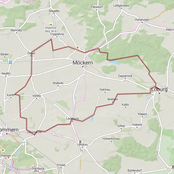 Map miniature of "Loburg to Fuchsberg Gravel Route" cycling inspiration in Sachsen-Anhalt, Germany. Generated by Tarmacs.app cycling route planner