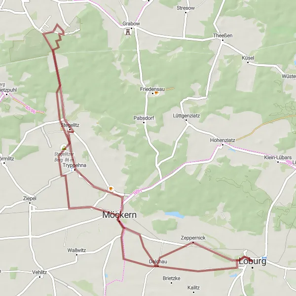 Map miniature of "Möckern to Zeppernick Gravel Expedition" cycling inspiration in Sachsen-Anhalt, Germany. Generated by Tarmacs.app cycling route planner