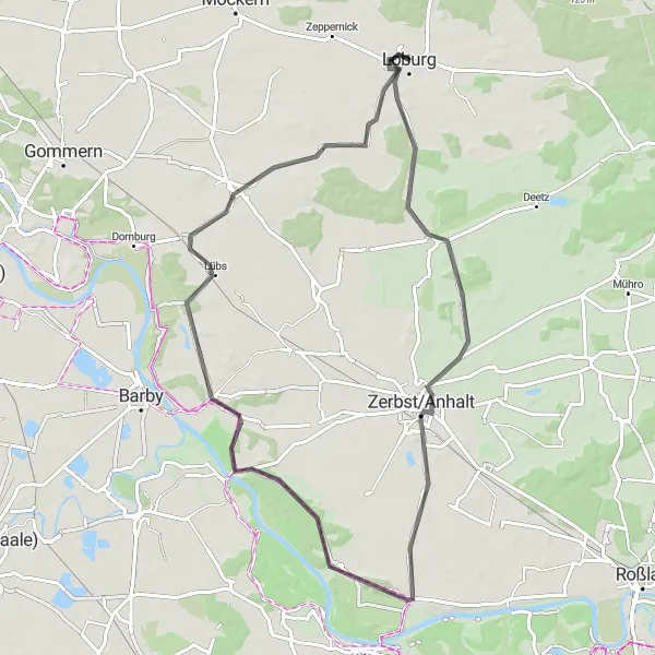 Map miniature of "Picturesque Road Cycling Tour around Gödnitz and Hobeck" cycling inspiration in Sachsen-Anhalt, Germany. Generated by Tarmacs.app cycling route planner
