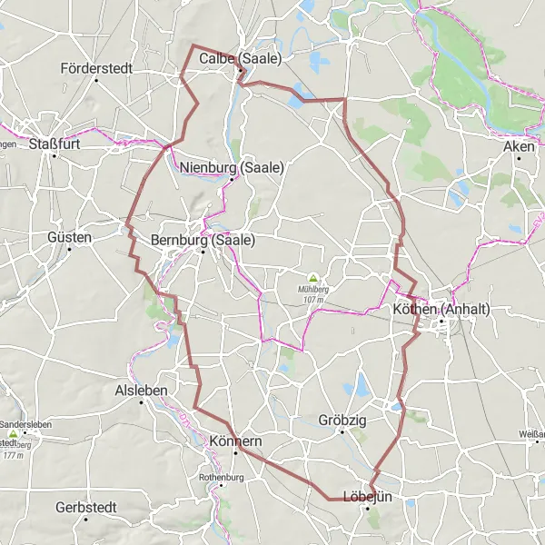 Map miniature of "Gravel Adventure and Historic Sites" cycling inspiration in Sachsen-Anhalt, Germany. Generated by Tarmacs.app cycling route planner