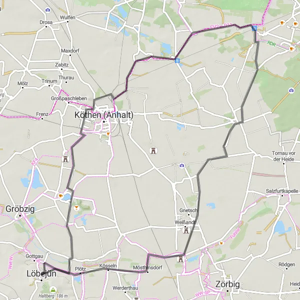 Map miniature of "Quaint Villages and Classical Castles" cycling inspiration in Sachsen-Anhalt, Germany. Generated by Tarmacs.app cycling route planner