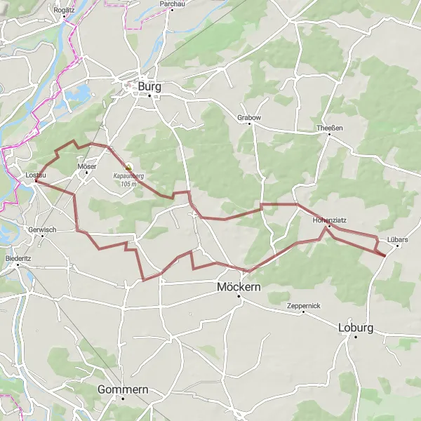 Map miniature of "Altmark Gravel Escape" cycling inspiration in Sachsen-Anhalt, Germany. Generated by Tarmacs.app cycling route planner