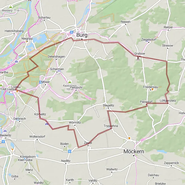 Karten-Miniaturansicht der Radinspiration "Bergtour rund um Burg" in Sachsen-Anhalt, Germany. Erstellt vom Tarmacs.app-Routenplaner für Radtouren