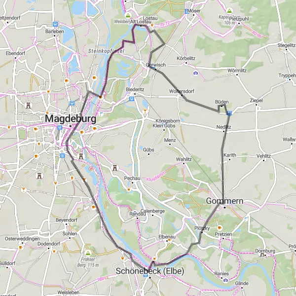 Karten-Miniaturansicht der Radinspiration "Rundtour entlang der Elbe" in Sachsen-Anhalt, Germany. Erstellt vom Tarmacs.app-Routenplaner für Radtouren