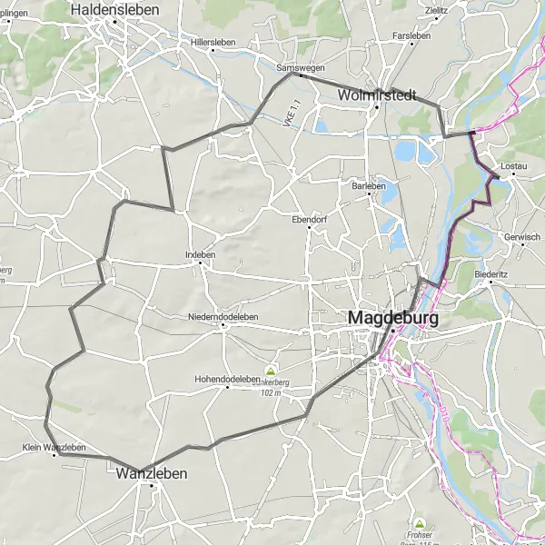 Map miniature of "Magdeburg's Countryside Road Adventure" cycling inspiration in Sachsen-Anhalt, Germany. Generated by Tarmacs.app cycling route planner