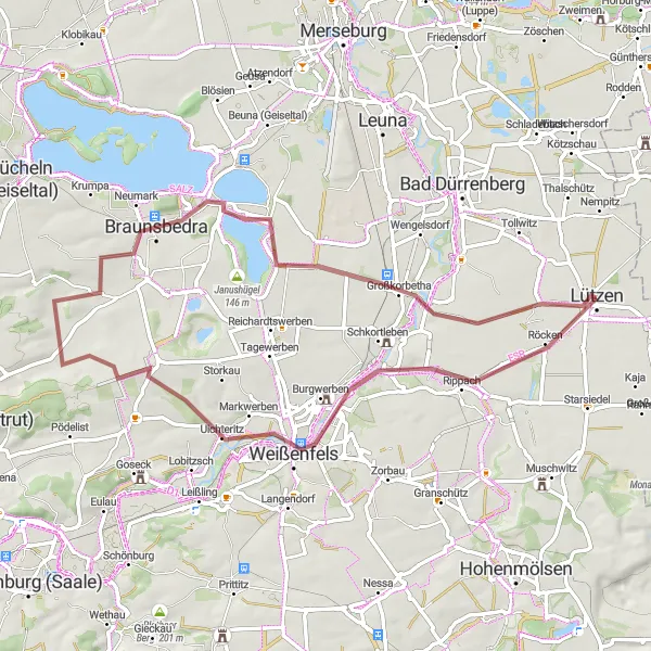 Map miniature of "The Gravel Adventure" cycling inspiration in Sachsen-Anhalt, Germany. Generated by Tarmacs.app cycling route planner