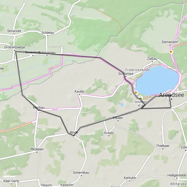 Karten-Miniaturansicht der Radinspiration "Kleine Schleife nach Mechau" in Sachsen-Anhalt, Germany. Erstellt vom Tarmacs.app-Routenplaner für Radtouren