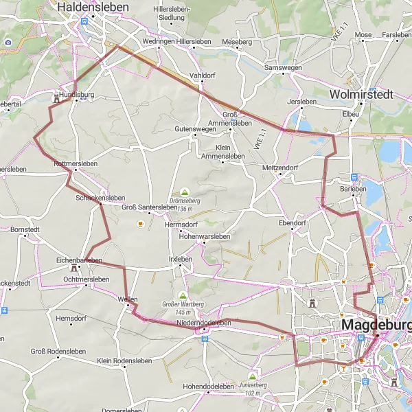 Map miniature of "Rural Gravel Adventure near Magdeburg" cycling inspiration in Sachsen-Anhalt, Germany. Generated by Tarmacs.app cycling route planner