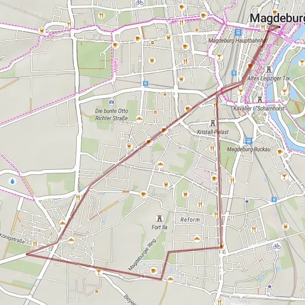 Map miniature of "Artistic Gravel Adventure in Magdeburg" cycling inspiration in Sachsen-Anhalt, Germany. Generated by Tarmacs.app cycling route planner