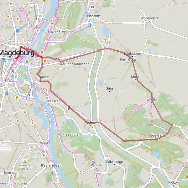 Map miniature of "Panoramic Gravel Ride with Views of Magdeburg" cycling inspiration in Sachsen-Anhalt, Germany. Generated by Tarmacs.app cycling route planner