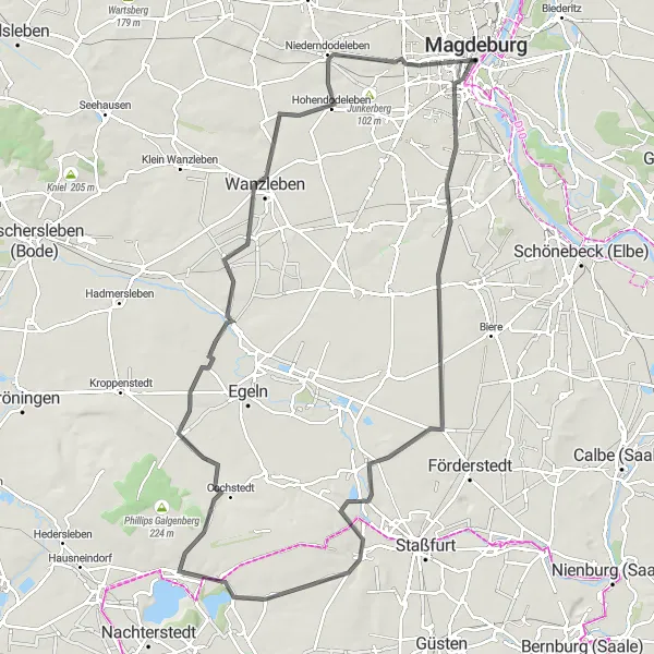 Karten-Miniaturansicht der Radinspiration "Hügelige Landschaften rund um Magdeburg" in Sachsen-Anhalt, Germany. Erstellt vom Tarmacs.app-Routenplaner für Radtouren