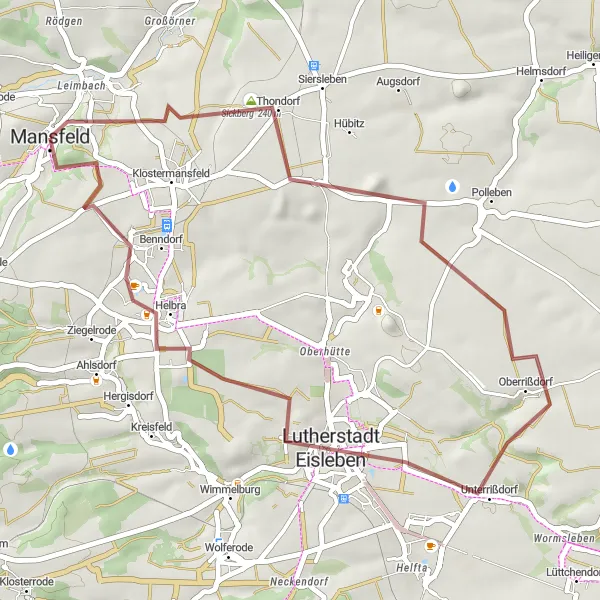 Map miniature of "Mansfeld Loop" cycling inspiration in Sachsen-Anhalt, Germany. Generated by Tarmacs.app cycling route planner