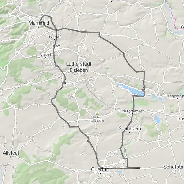 Karten-Miniaturansicht der Radinspiration "Erkundungstour rund um Mansfeld" in Sachsen-Anhalt, Germany. Erstellt vom Tarmacs.app-Routenplaner für Radtouren