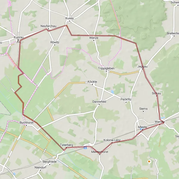 Map miniature of "Jeggau Exploration" cycling inspiration in Sachsen-Anhalt, Germany. Generated by Tarmacs.app cycling route planner