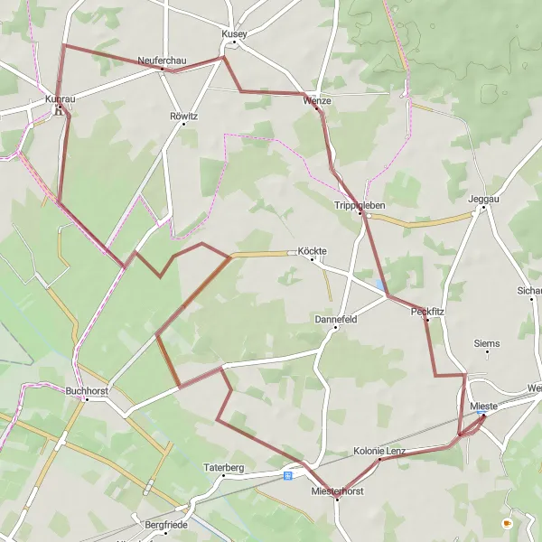 Karten-Miniaturansicht der Radinspiration "Rundkurs durch malerische Landschaft um Miesterhorst" in Sachsen-Anhalt, Germany. Erstellt vom Tarmacs.app-Routenplaner für Radtouren