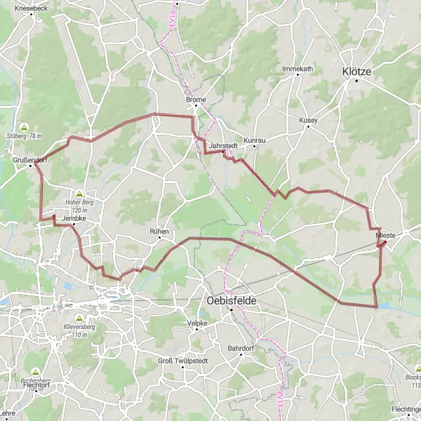 Map miniature of "Kolonie Mannhausen - Jembke - Grußendorf - Jahrstedt - Köckte" cycling inspiration in Sachsen-Anhalt, Germany. Generated by Tarmacs.app cycling route planner