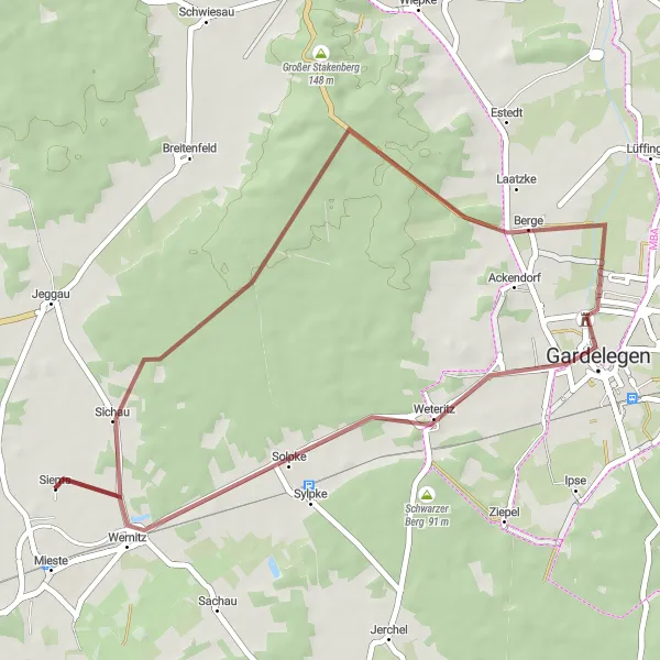 Map miniature of "Galgenberg Loop" cycling inspiration in Sachsen-Anhalt, Germany. Generated by Tarmacs.app cycling route planner