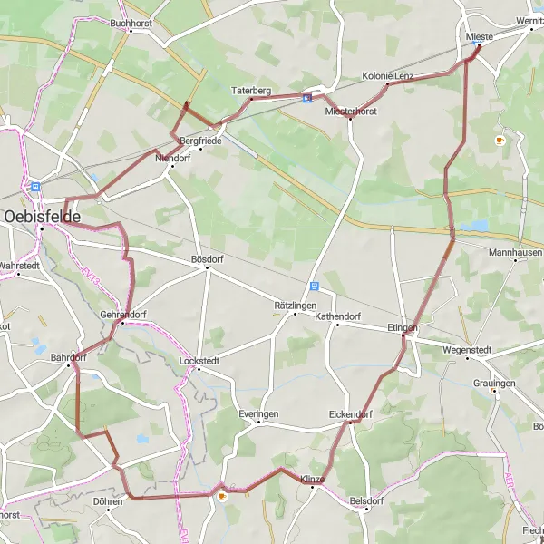 Karten-Miniaturansicht der Radinspiration "Natur pur: Rundtour durch die Altmark" in Sachsen-Anhalt, Germany. Erstellt vom Tarmacs.app-Routenplaner für Radtouren