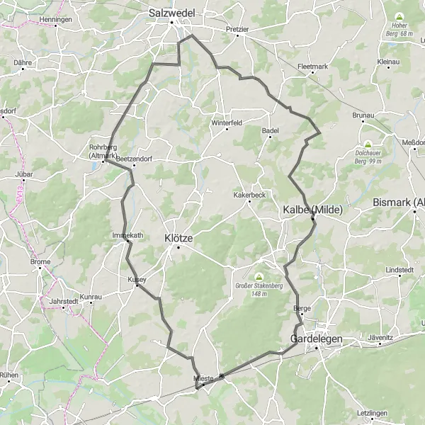 Map miniature of "Discover Beetzendorf" cycling inspiration in Sachsen-Anhalt, Germany. Generated by Tarmacs.app cycling route planner