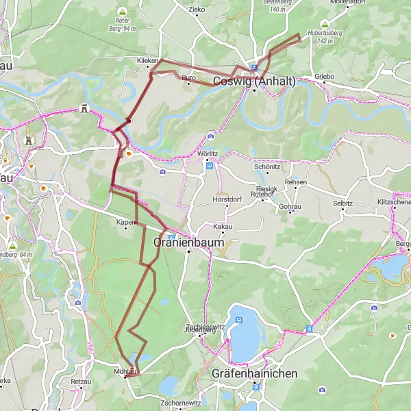 Map miniature of "Möhlau to Endstation Draisinenbahn" cycling inspiration in Sachsen-Anhalt, Germany. Generated by Tarmacs.app cycling route planner