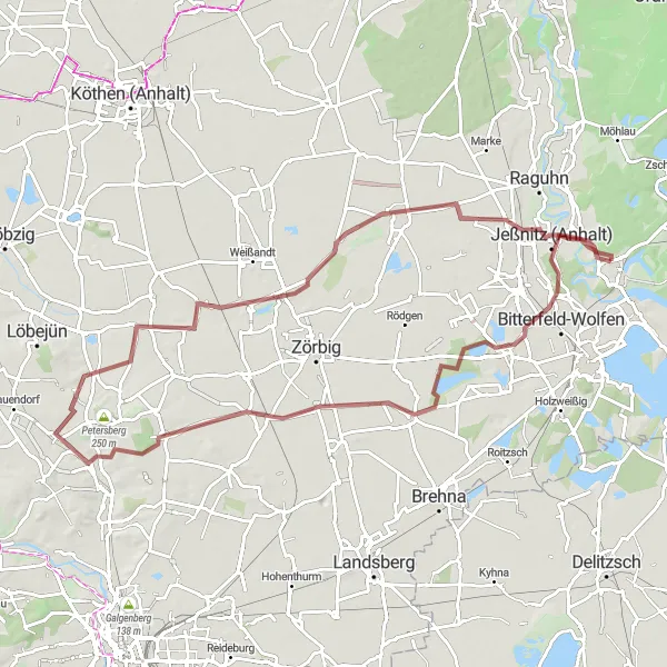 Map miniature of "Muldenstein Gravel Challenge" cycling inspiration in Sachsen-Anhalt, Germany. Generated by Tarmacs.app cycling route planner