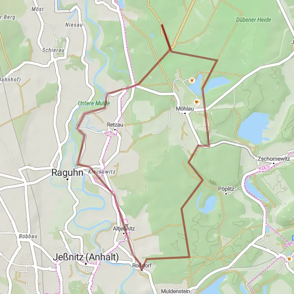 Map miniature of "Altjeßnitz Gravel Loop" cycling inspiration in Sachsen-Anhalt, Germany. Generated by Tarmacs.app cycling route planner