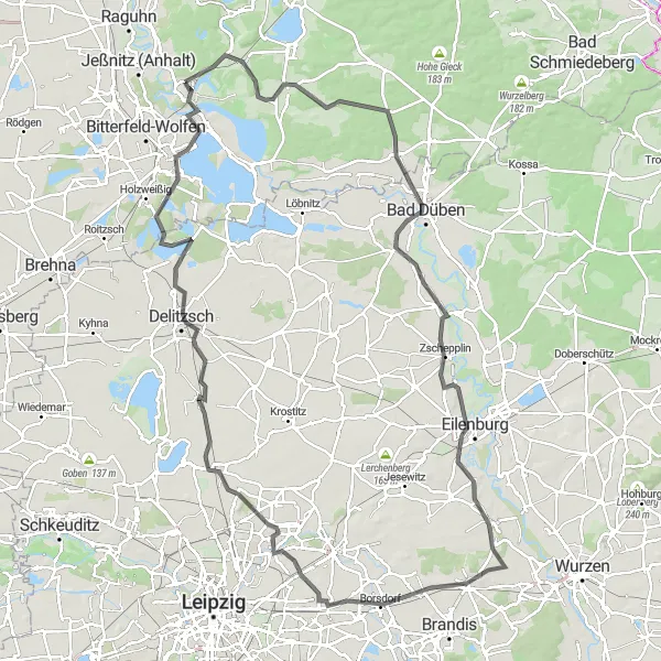 Map miniature of "Muldenstein Scenic Road Ride" cycling inspiration in Sachsen-Anhalt, Germany. Generated by Tarmacs.app cycling route planner